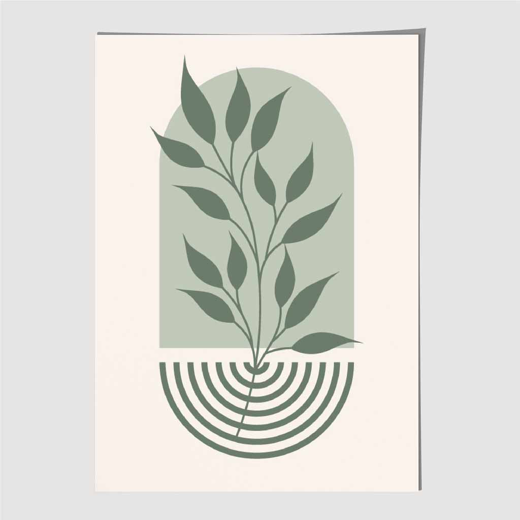 Boho Arches Beige, Green Floral Branch Art Print | Wall Art Plaza UK