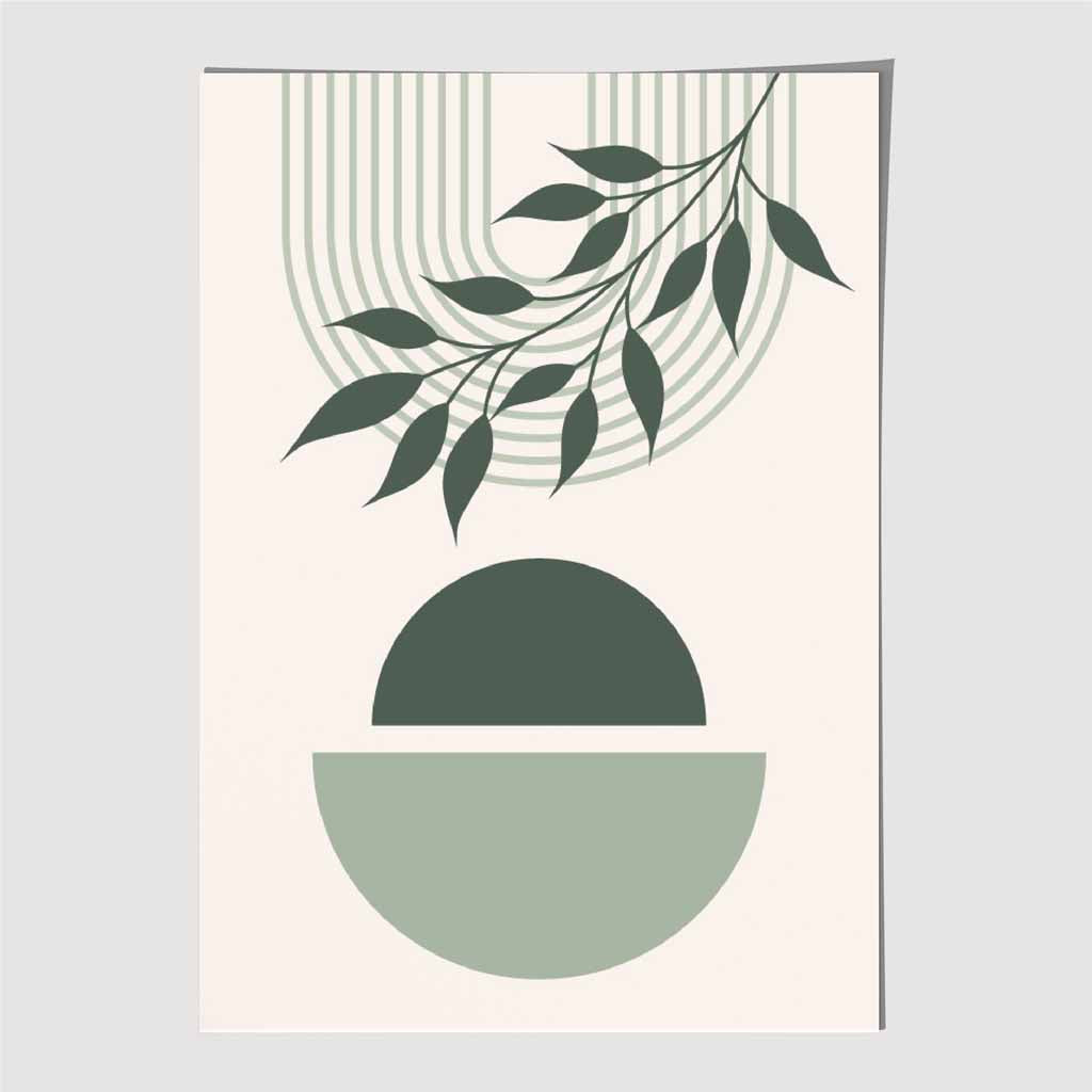 Boho Floral Beige, Green Geometric Art Poster | Wall Art Plaza UK