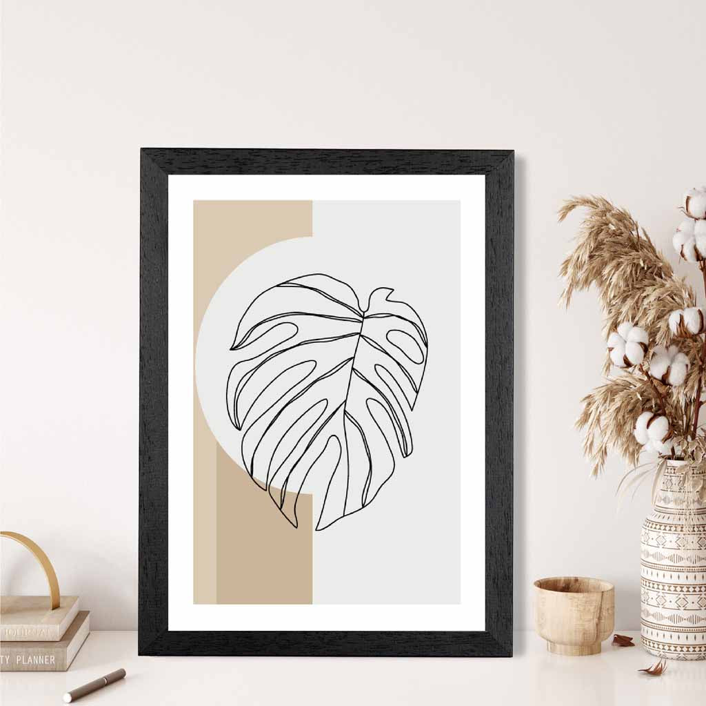 Sketch Neutral, Beige Monstera Leaf Art Print