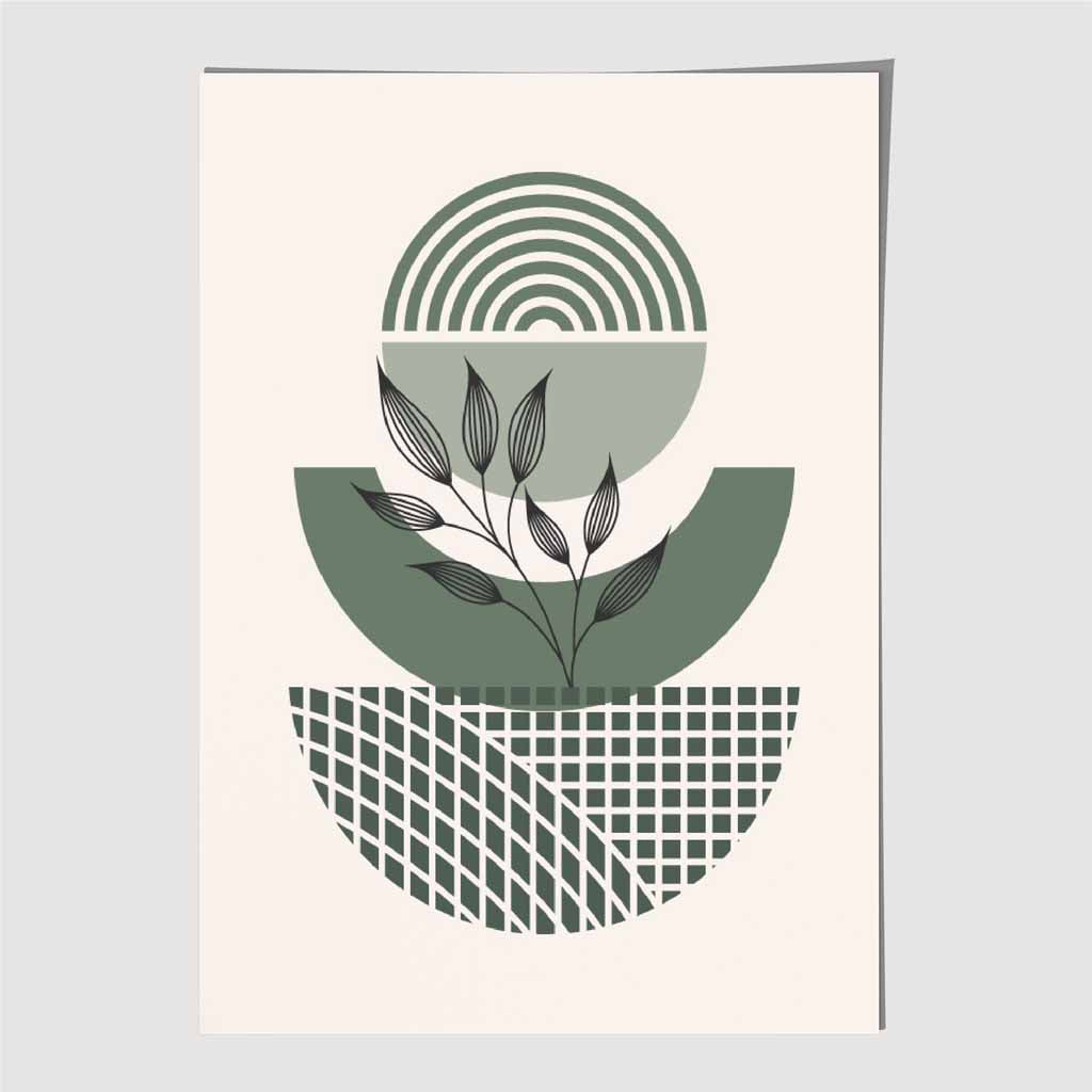 Boho Modern Green, Beige Floral Branch Art Poster | Wall Art Plaza UK