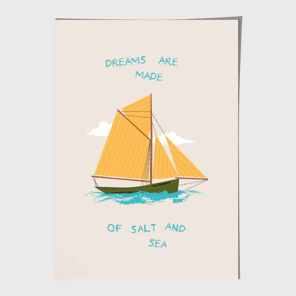 Salt and Sea … Yellow, Blue Yacht Art Print | Wall Art Plaza UK