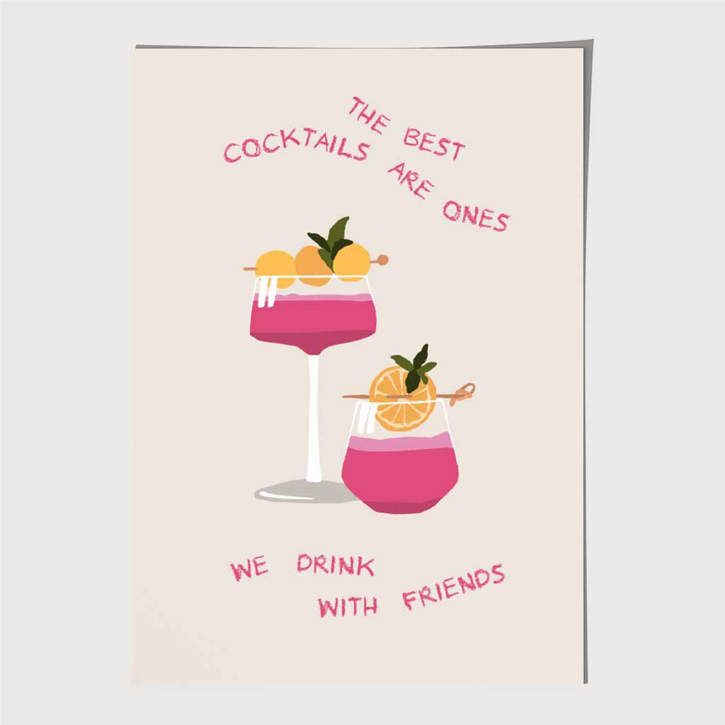 With Friends … Yellow, Pink Cocktail Art Poster | Wall Art Plaza UK