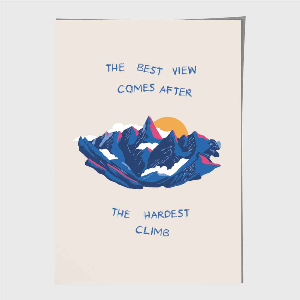 The Best View … Blue, Yellow Mountains Art Poster | Wall Art Plaza UK