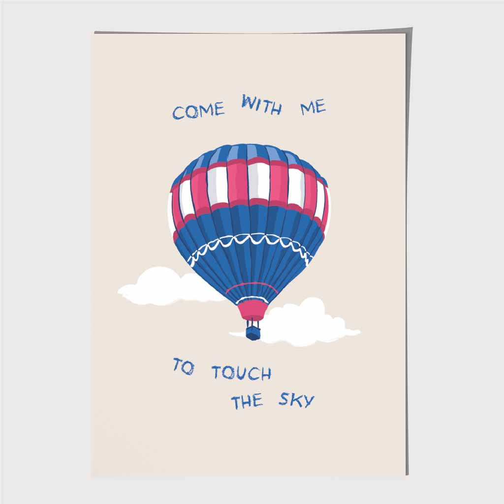 Touch the Sky Blue, Pink Balloon Art Poster | Wall Art Plaza UK