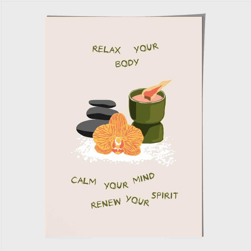 Renew your Spirit Green, Orange Meditation Art Poster | Wall Art Plaza UK