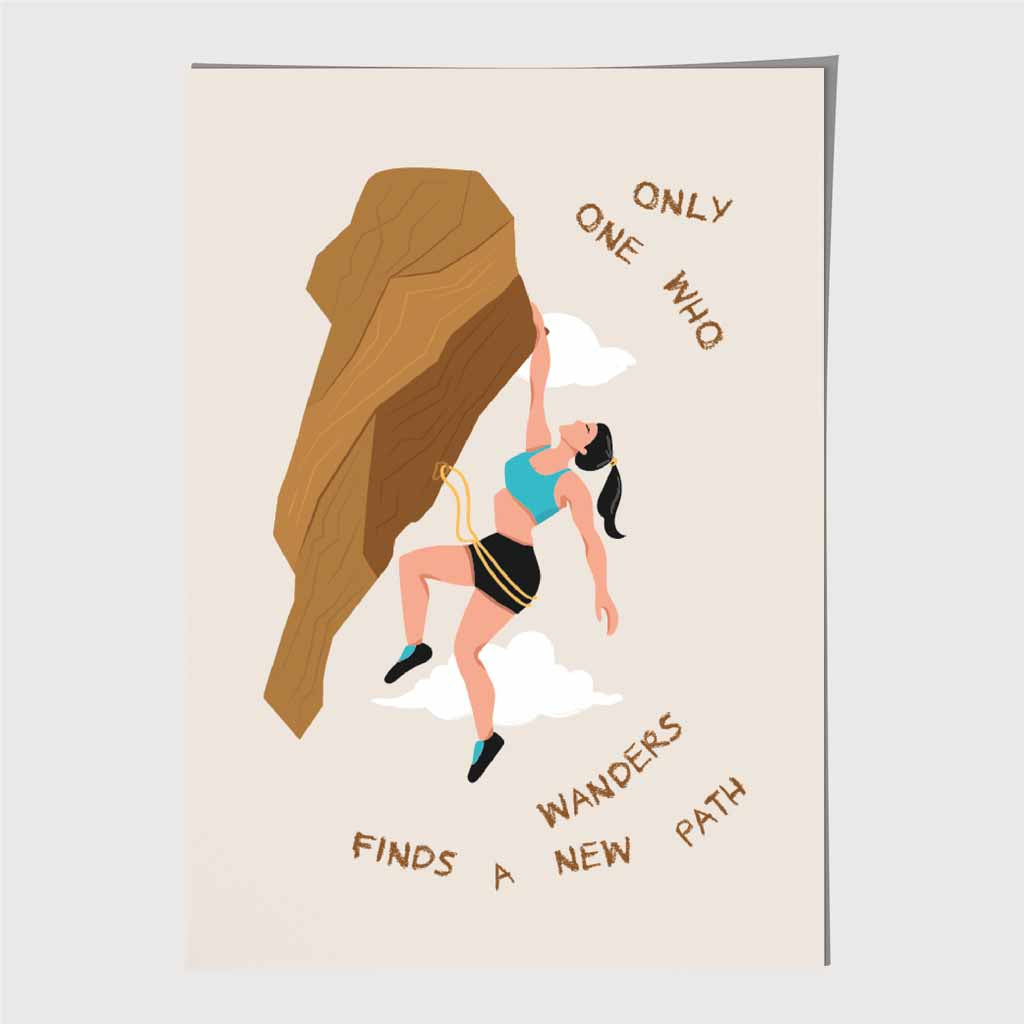 Find a New Path Brown, Blue Climbing Art Print | Wall Art Plaza UK