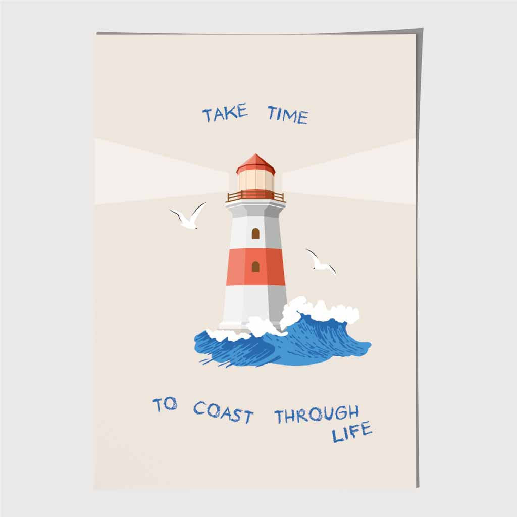 Coast Through Life Blue, Orange Lighthouse Art Poster | Wall Art Plaza UK