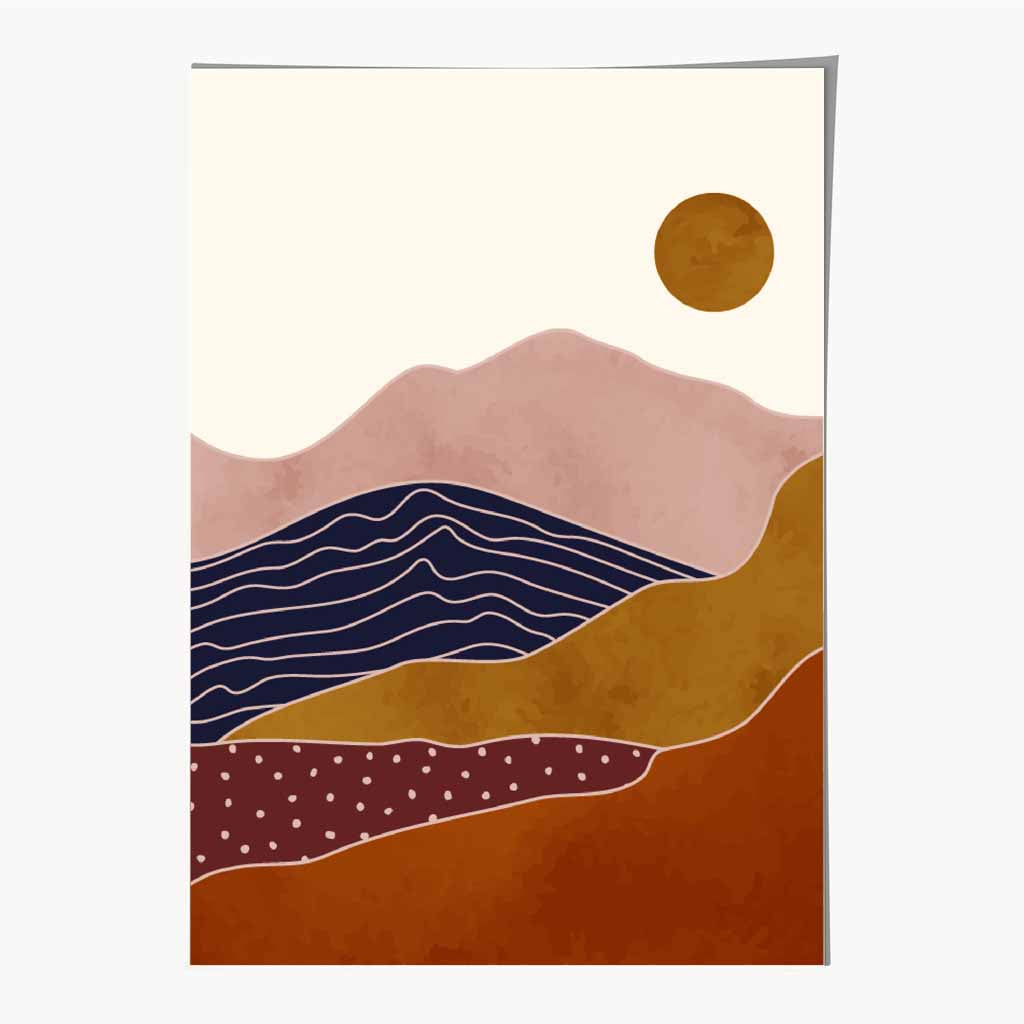 Modern Graphical Pink, Blue Mountains No 2 Art Poster | Wall Art Plaza