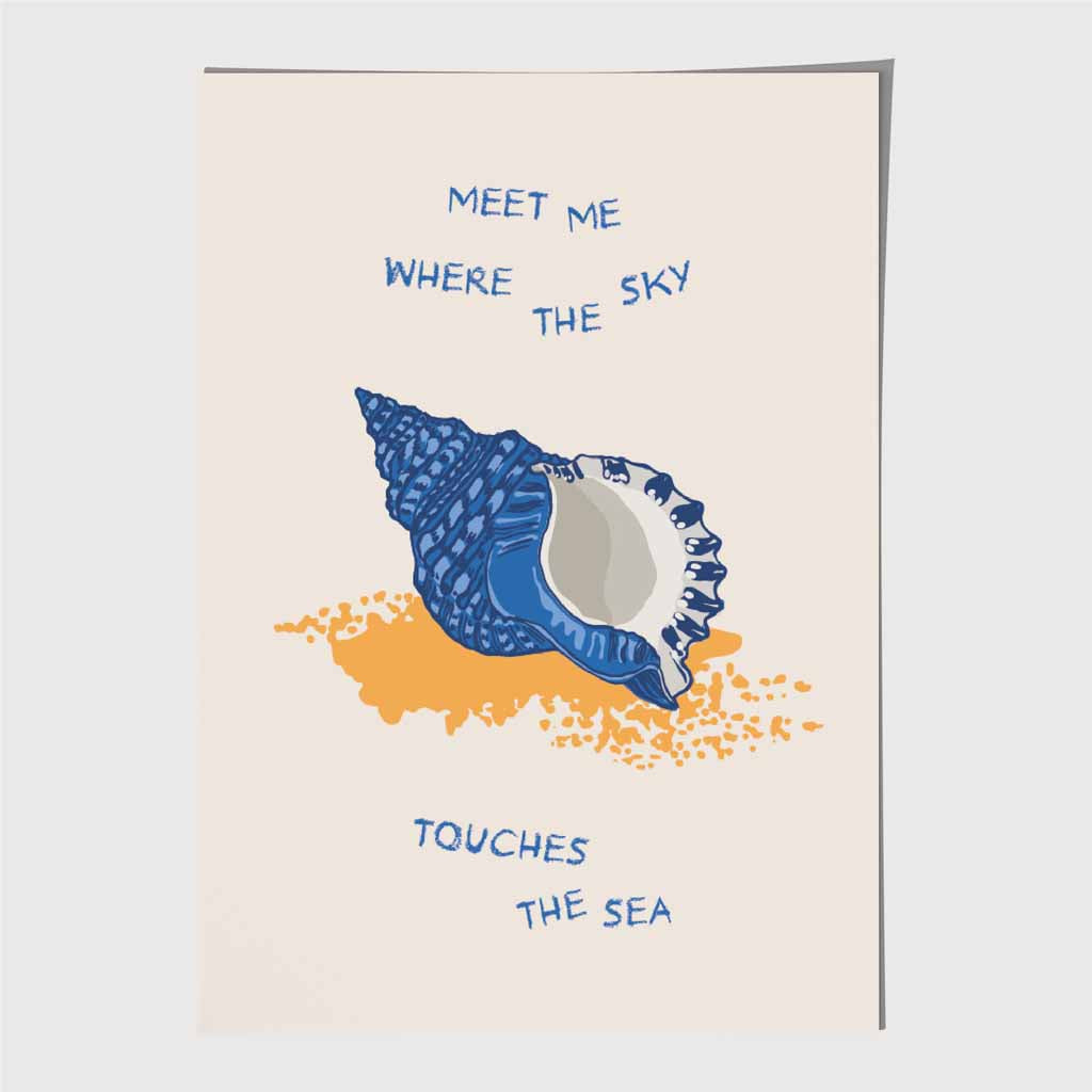 Meet Me … Blue, Yellow Seashell Art Print | Wall Art Plaza UK