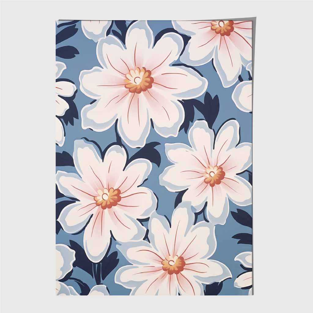 Modern Floral Blue, Pink Flowers Art Print | Wall Art Plaza UK