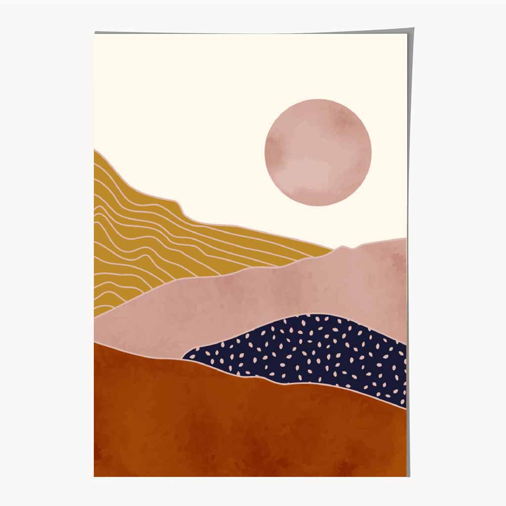 Modern Graphical Pink, Terracotta Mountains No 3 Art Poster | Wall Art Plaza