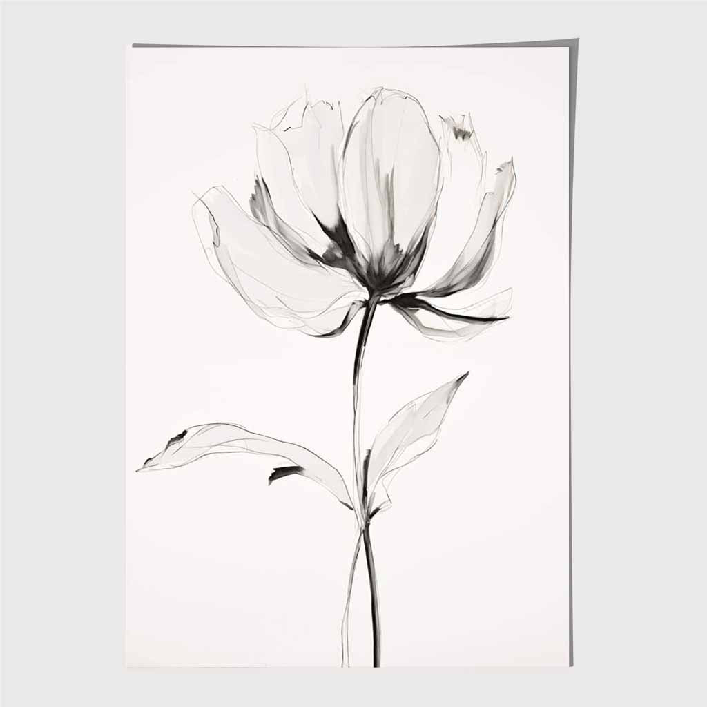 Floral Illustration Black, Grey Tulip Art Print | Wall Art Plaza UK