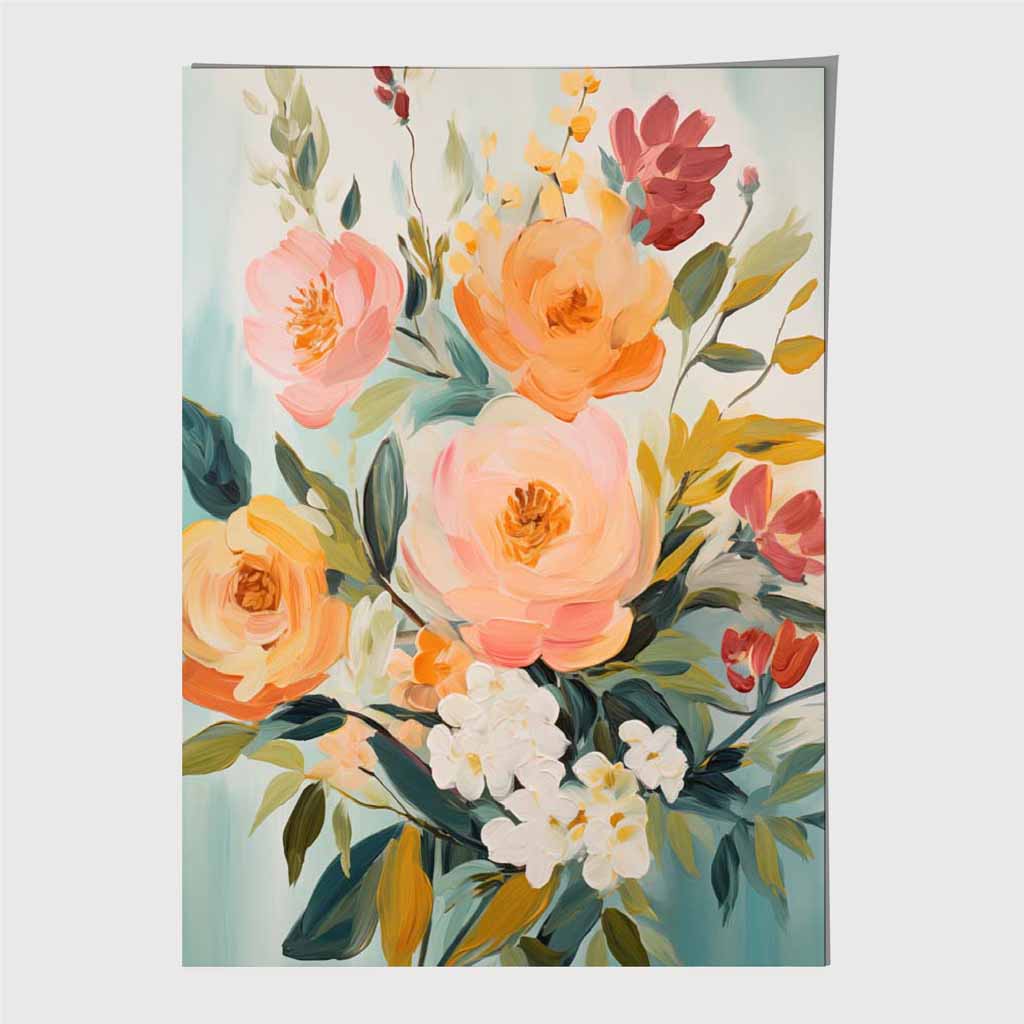 Vintage Floral Green, Orange Flower Posy No 1 Art Print | Wall Art Plaza UK