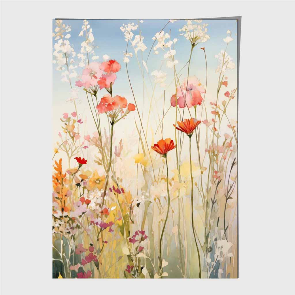 Abstract Floral Blue, Colourful Wild Flowers No 2 Art Print | Wall Art Plaza UK