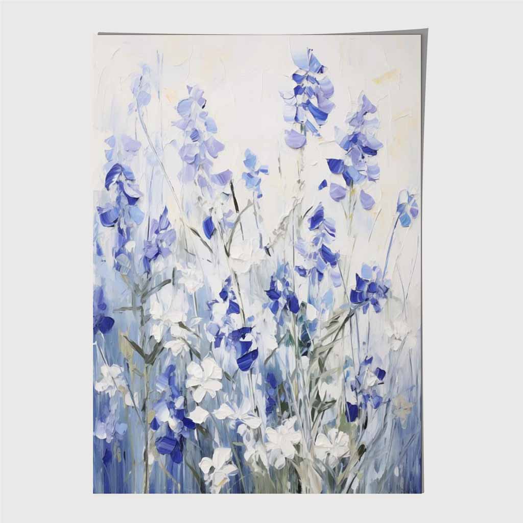 Abstract Painted Blue, Purple Flowers Art Poster | Wall Art Plaza UK