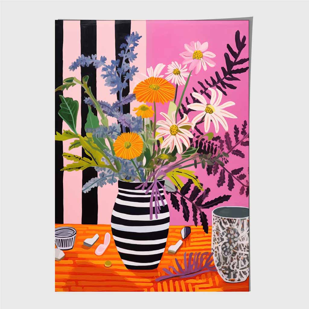Bright Floral Pink, Orange Kitchen Flowers Art Poster | Wall Art Plaza UK