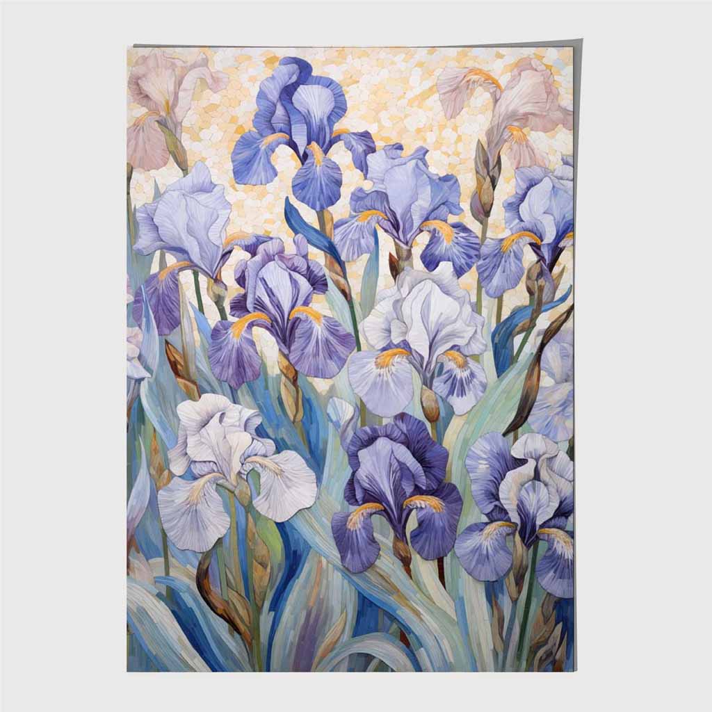 Vintage Floral Purple, Green Irises Illustration Art Print | Wall Art Plaza UK