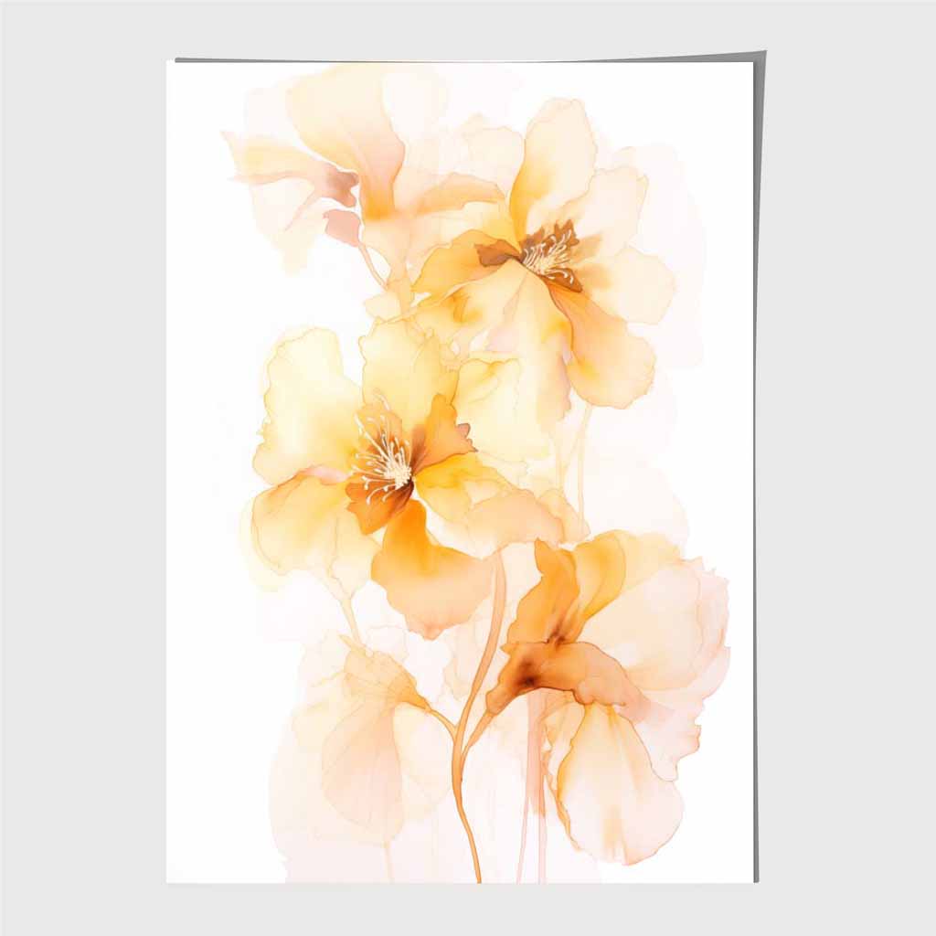 Floral Illustration Yellow, Orange Flowers No 1 Art Print | Wall Art Plaza UK