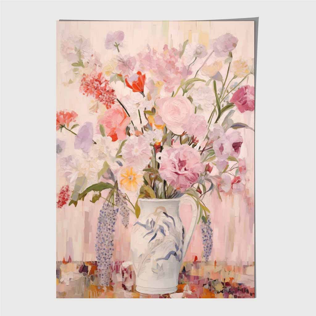 Vintage Painted Pink, Purple Cottage Flowers Art Poster | Wall Art Plaza UK