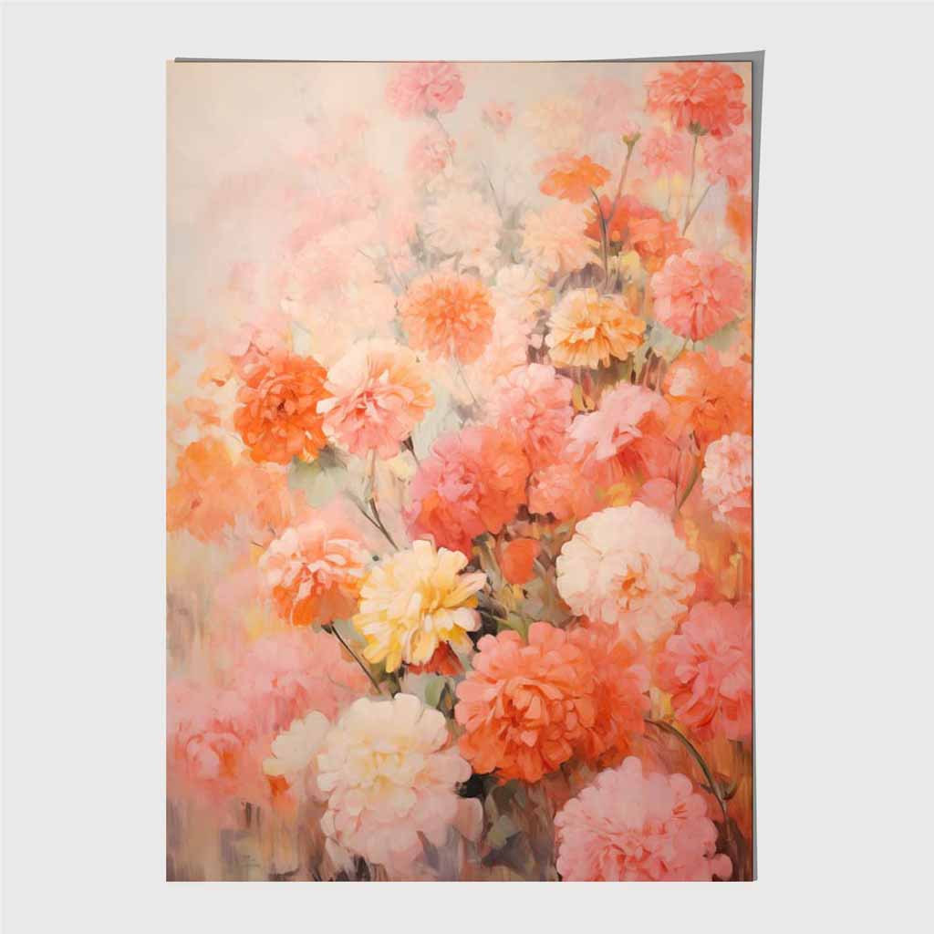 Vintage Floral Pink, Orange Carnations Art Print | Wall Art Plaza UK