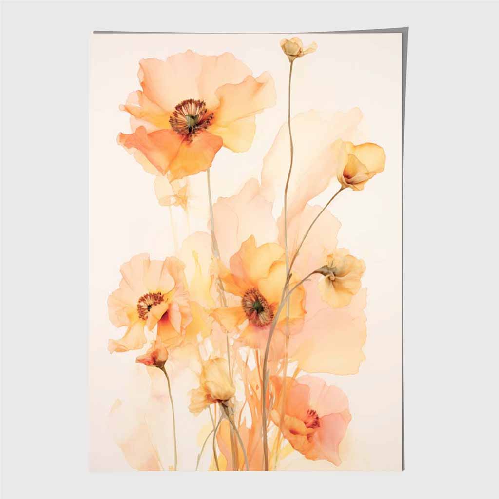 Floral Illustration Yellow, Orange Flowers No 2 Art Print | Wall Art Plaza UK