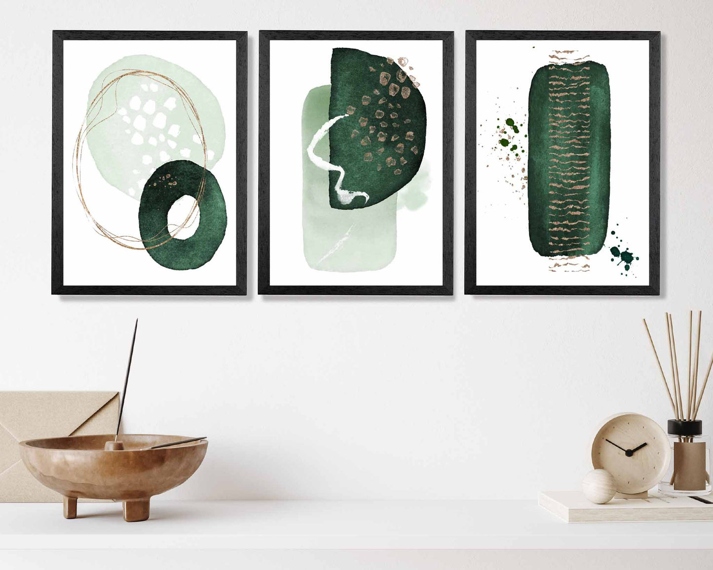 Set of 3 Abstract Green Painted Shapes