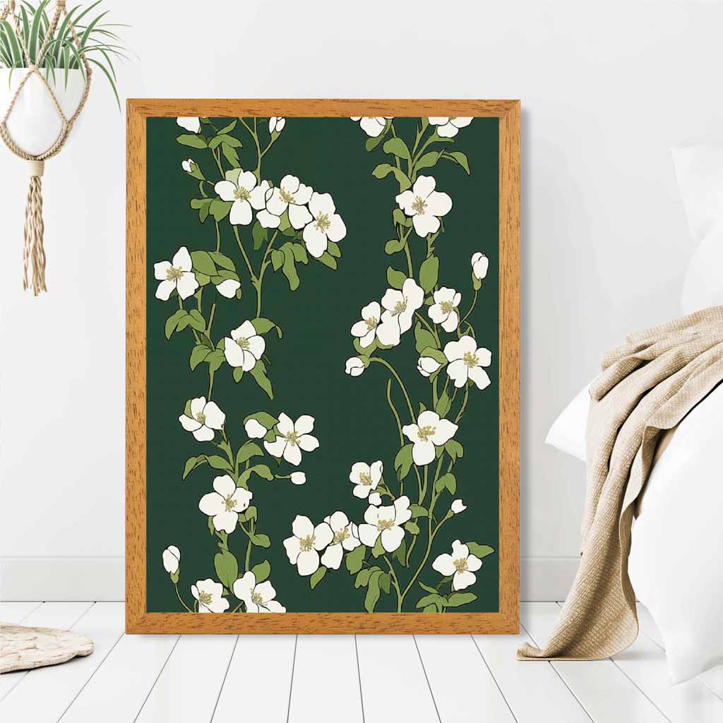 Vintage Floral Green, Ivory Flower Pattern No 2  Art Print | Wall Art Plaza UK