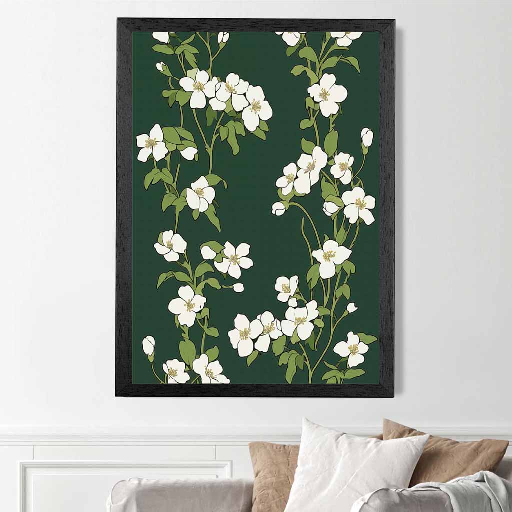 Vintage Floral Green, Ivory Flower Pattern No 2  Art Print | Wall Art Plaza UK