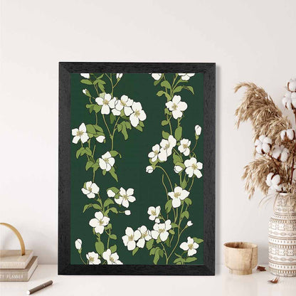 Vintage Floral Green, Ivory Flower Pattern No 2  Art Print | Wall Art Plaza UK