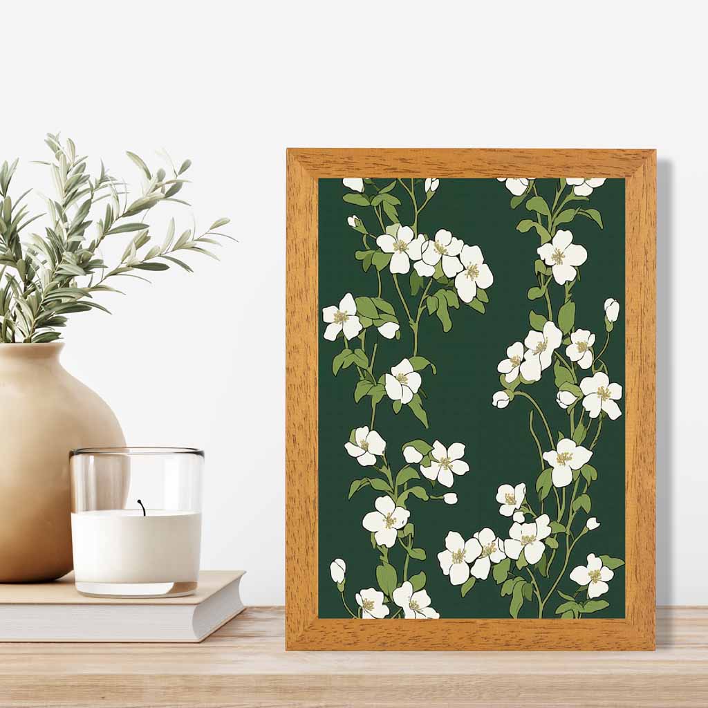 Vintage Floral Green, Ivory Flower Pattern No 2  Art Print | Wall Art Plaza UK