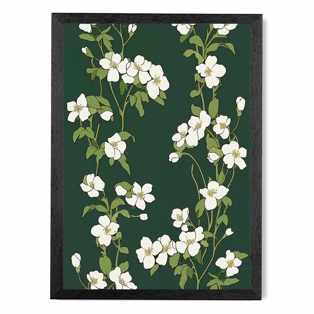 Vintage Floral Green, Ivory Flower Pattern No 2  Art Print | Wall Art Plaza UK