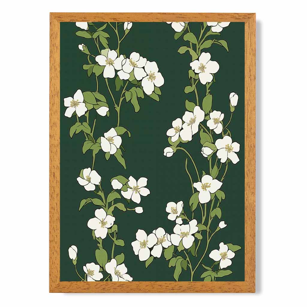 Vintage Floral Green, Ivory Flower Pattern No 2  Art Print | Wall Art Plaza UK