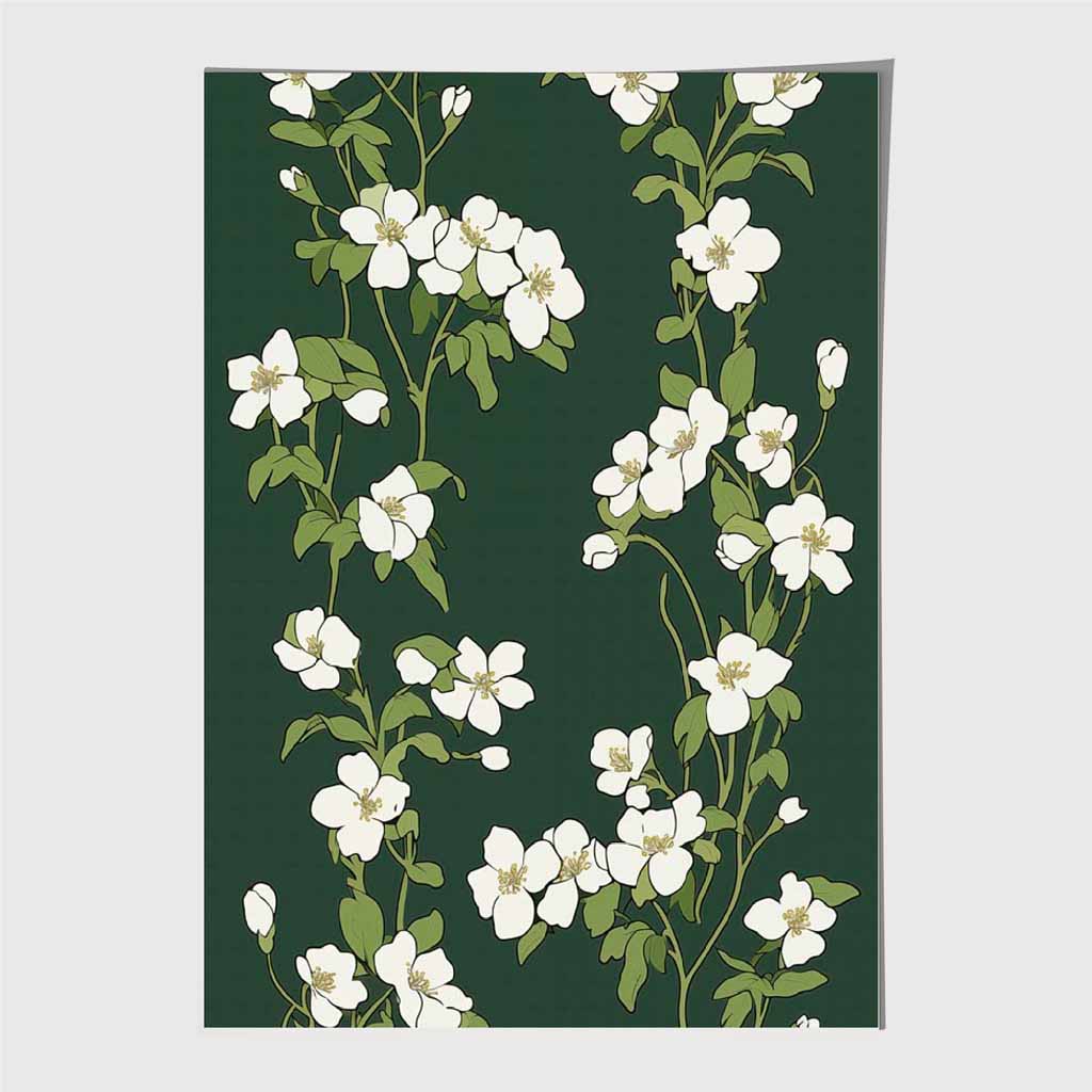 Vintage Floral Green, Ivory Flower Pattern No 2  Art Print | Wall Art Plaza UK