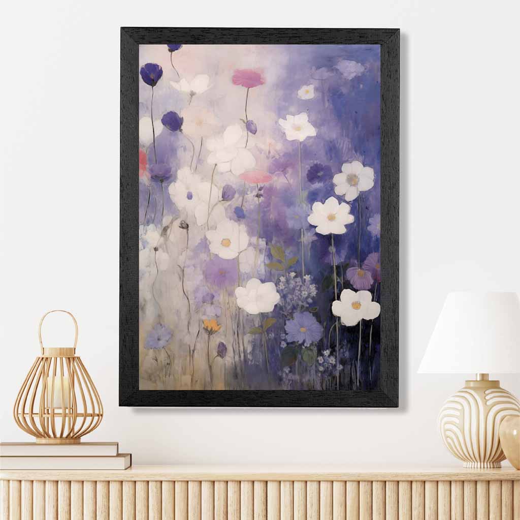 Abstract Floral Purple, Pink Daisies  Art Poster | Wall Art Plaza UK