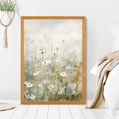 Modern Floral Green, White Wild Flower Meadow No 2  Art Poster | Wall Art Plaza UK