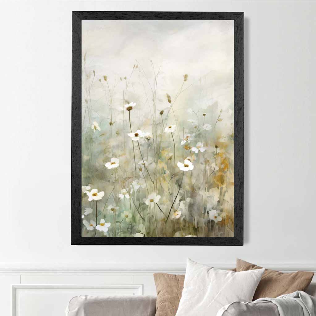 Modern Floral Green, White Wild Flower Meadow No 2  Art Poster | Wall Art Plaza UK