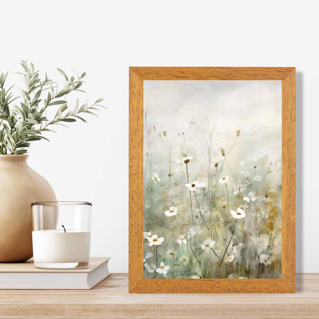 Modern Floral Green, White Wild Flower Meadow No 2  Art Poster | Wall Art Plaza UK