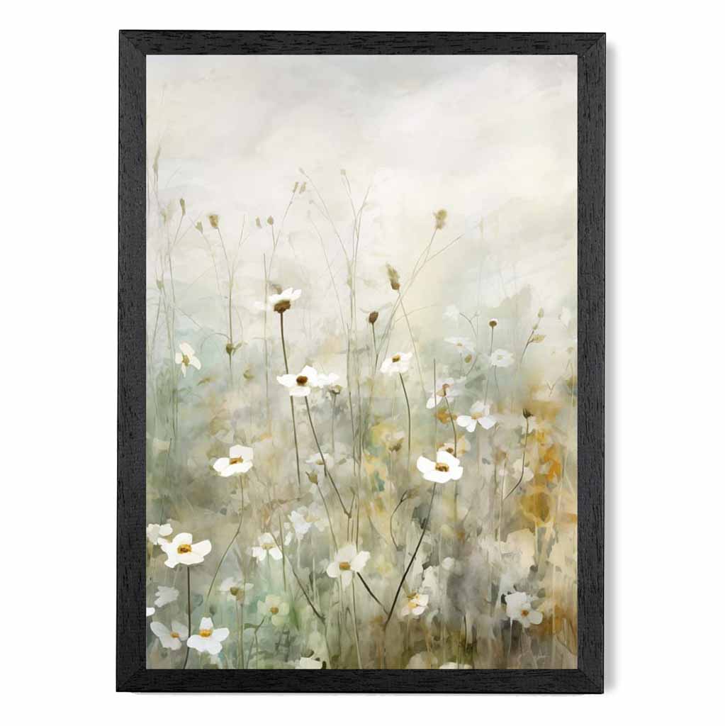 Modern Floral Green, White Wild Flower Meadow No 2  Art Poster | Wall Art Plaza UK