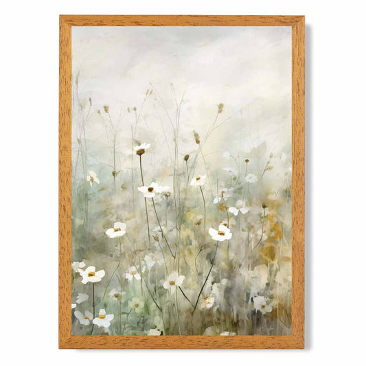 Modern Floral Green, White Wild Flower Meadow No 2  Art Poster | Wall Art Plaza UK