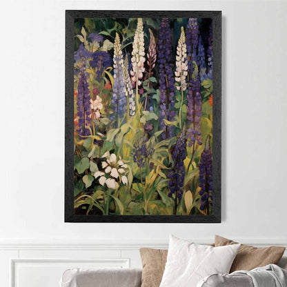 Vintage Painted Purple, Green Lupins  Art Print | Wall Art Plaza UK