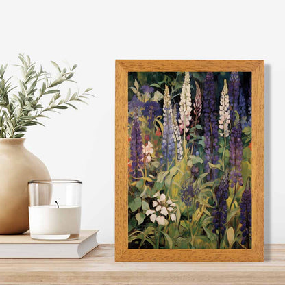 Vintage Painted Purple, Green Lupins  Art Print | Wall Art Plaza UK