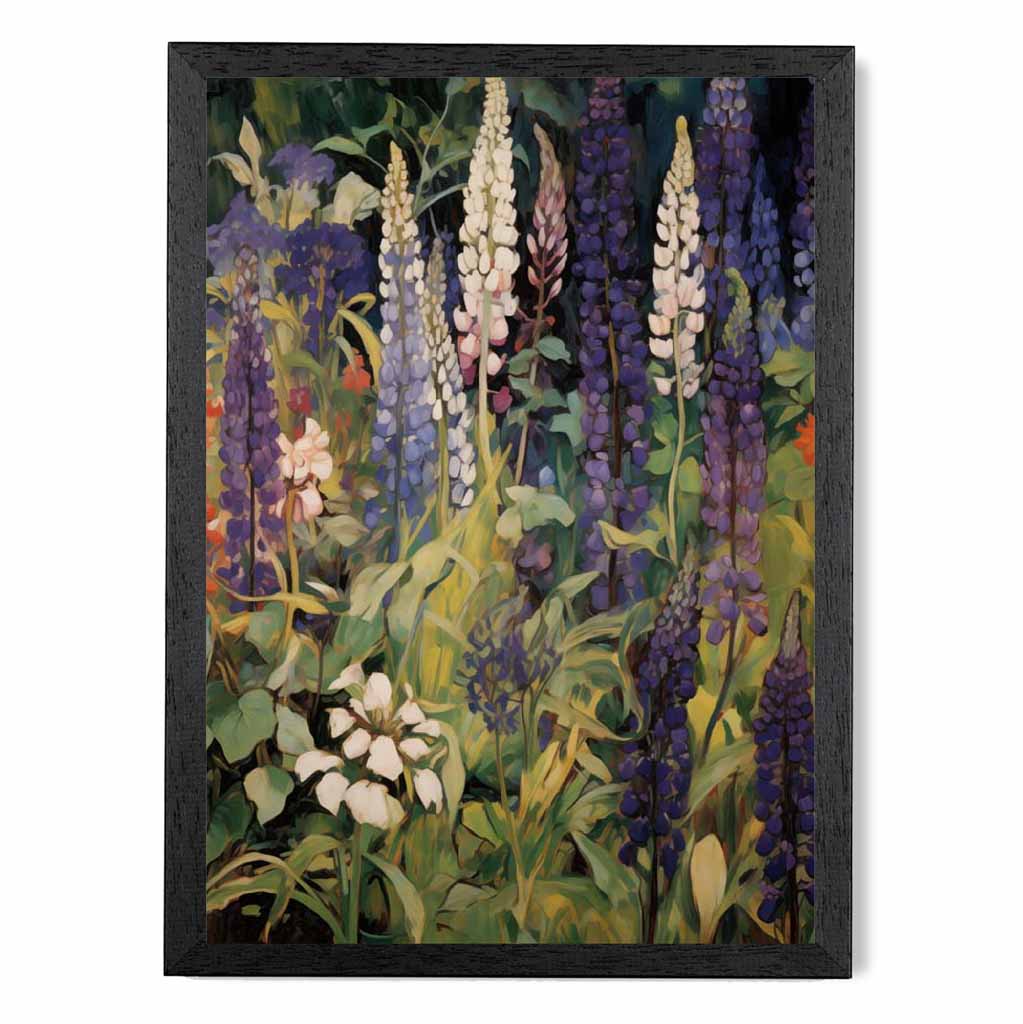 Vintage Painted Purple, Green Lupins  Art Print | Wall Art Plaza UK