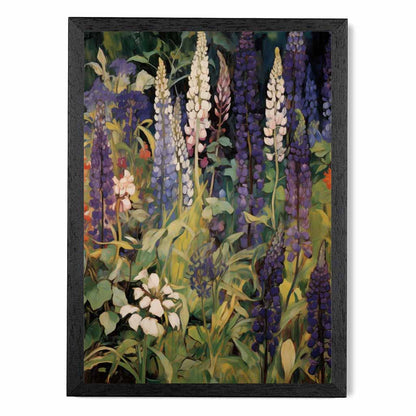 Vintage Painted Purple, Green Lupins  Art Print | Wall Art Plaza UK