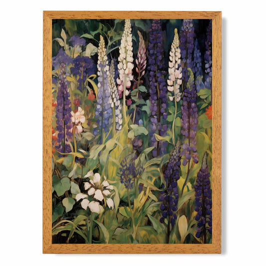 Vintage Painted Purple, Green Lupins  Art Print | Wall Art Plaza UK