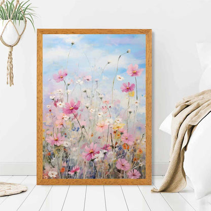 Abstract Floral Blue, Colourful Wild Flowers No 3  Art Print | Wall Art Plaza UK