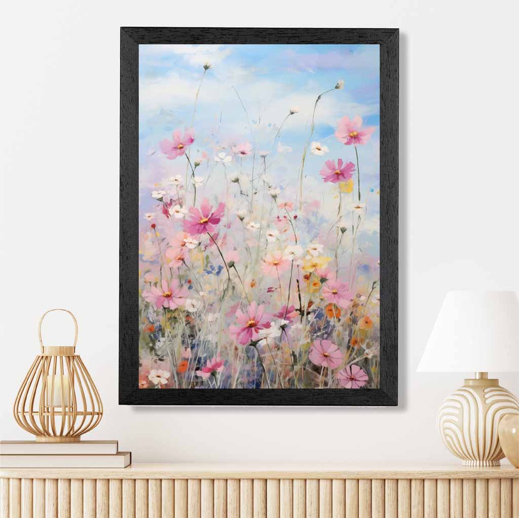 Abstract Floral Blue, Colourful Wild Flowers No 3  Art Print | Wall Art Plaza UK