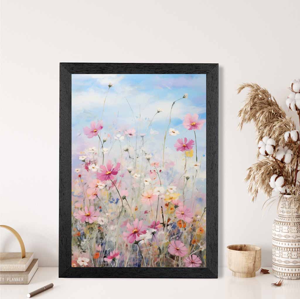 Abstract Floral Blue, Colourful Wild Flowers No 3  Art Print | Wall Art Plaza UK