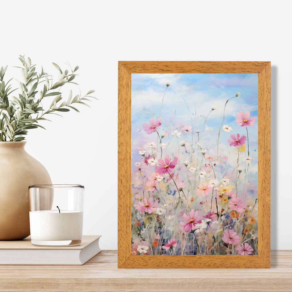 Abstract Floral Blue, Colourful Wild Flowers No 3  Art Print | Wall Art Plaza UK