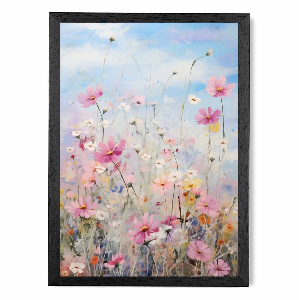 Abstract Floral Blue, Colourful Wild Flowers No 3  Art Print | Wall Art Plaza UK