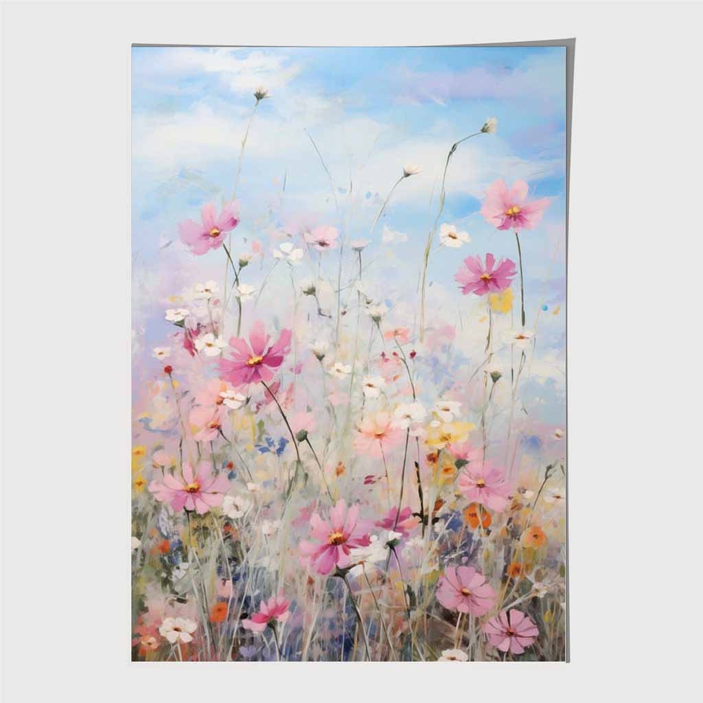 Abstract Floral Blue, Colourful Wild Flowers No 3  Art Print | Wall Art Plaza UK